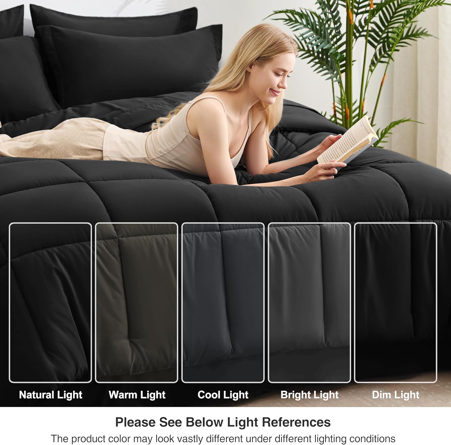 Love's cabin Full Comforter Set Ash Black, 5 Pieces Full Bed in a Bag, All Season Bedding Sets with 1 Comforter, 1 Flat Sheet, 1 Fitted Sheet, 2 Pillowcase